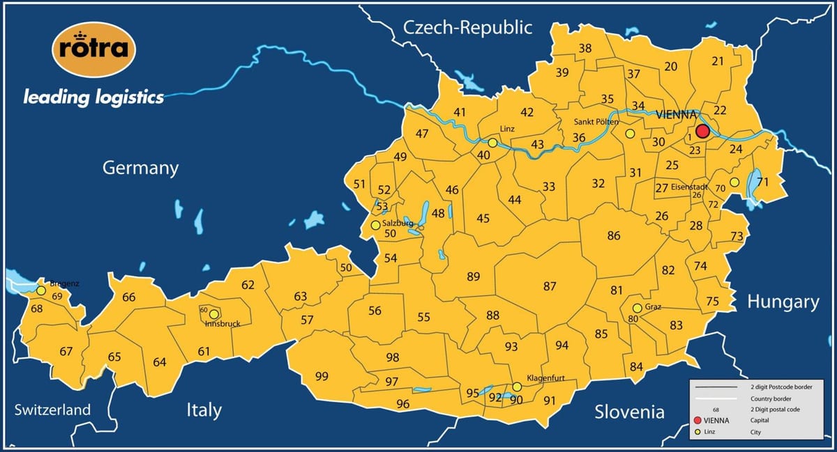 карта Аустрије Поштански број 