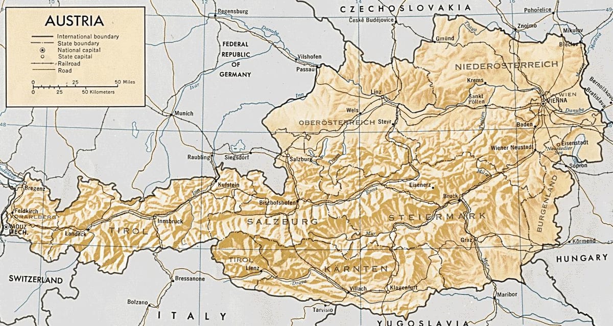 Аустрија географска карта