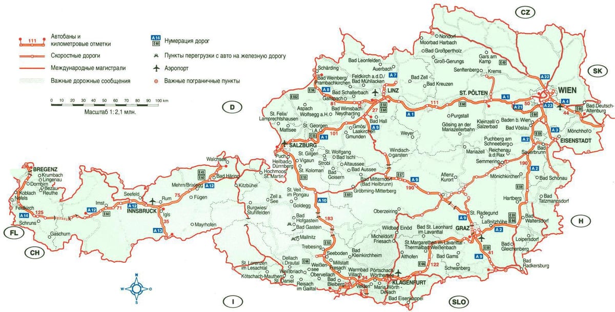 детаљна карта Аустрије