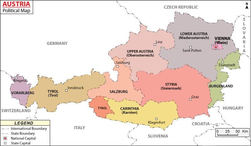 карта Аустрије политичке 