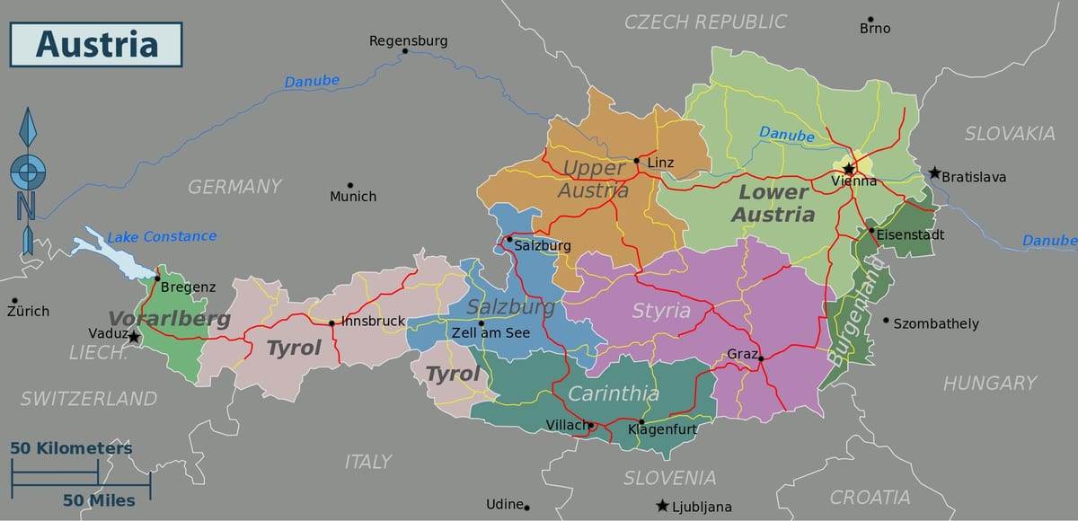 Аустрија знаменитости карта