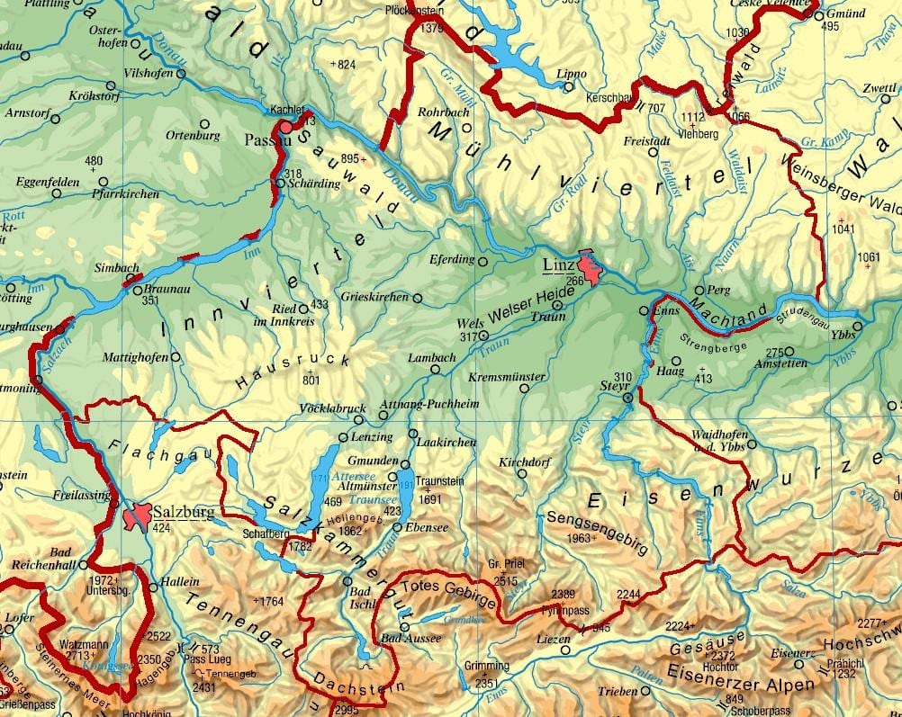 карта горње Аустрије
