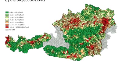 Аустрија карта густине насељености 